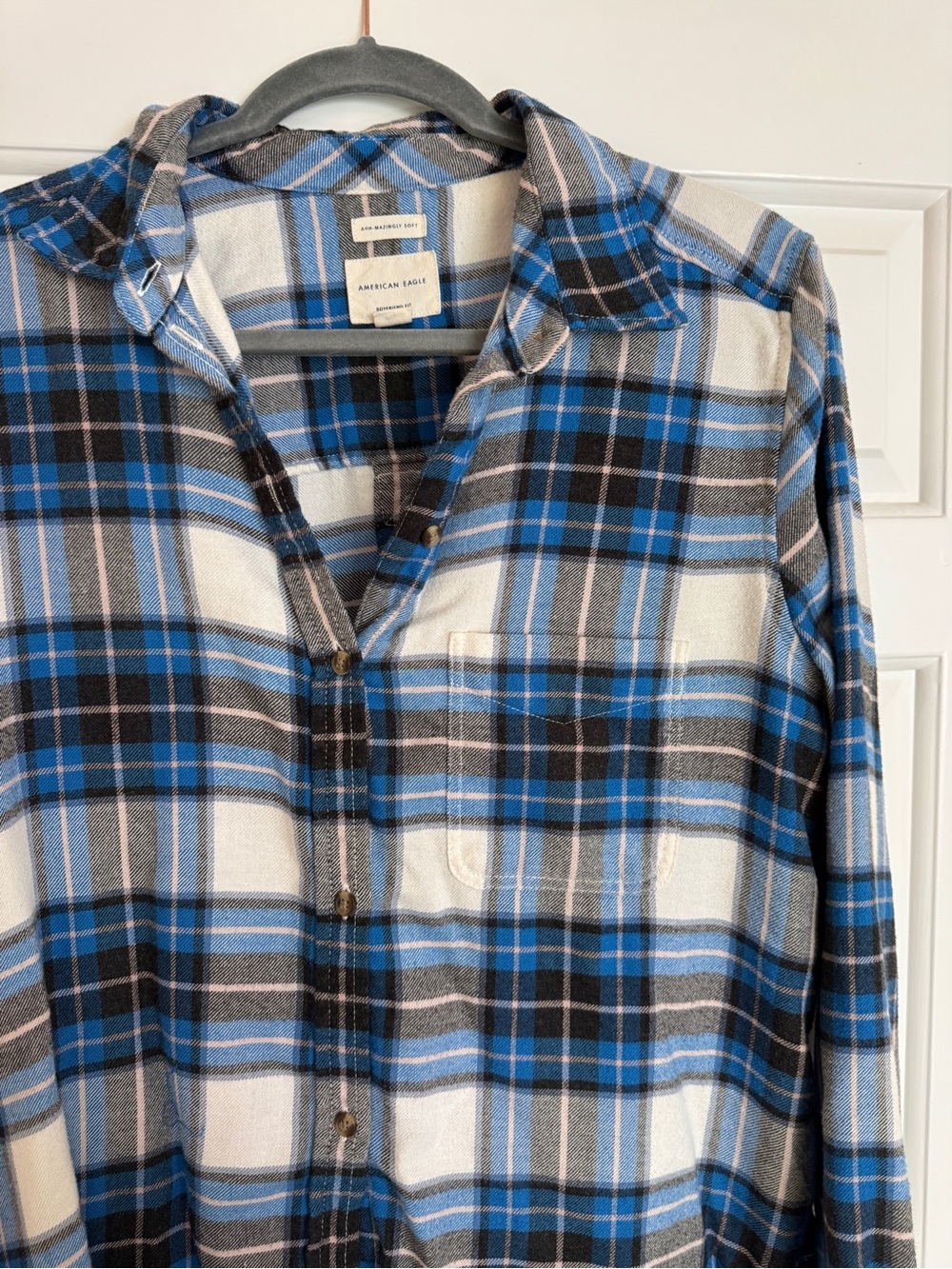 Vintage American Eagle Outfitters Blue Plaid Flannel Shirt - Men's